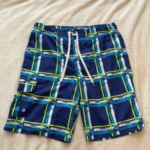 Blue and Green Board Shorts with Quick-Dry Fabric